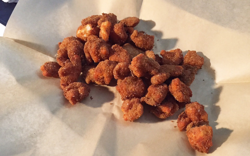 New Wave Foods’ synthetic shrimp samples at an IndieBio expo on February 4th. Via Cheryl Eddy